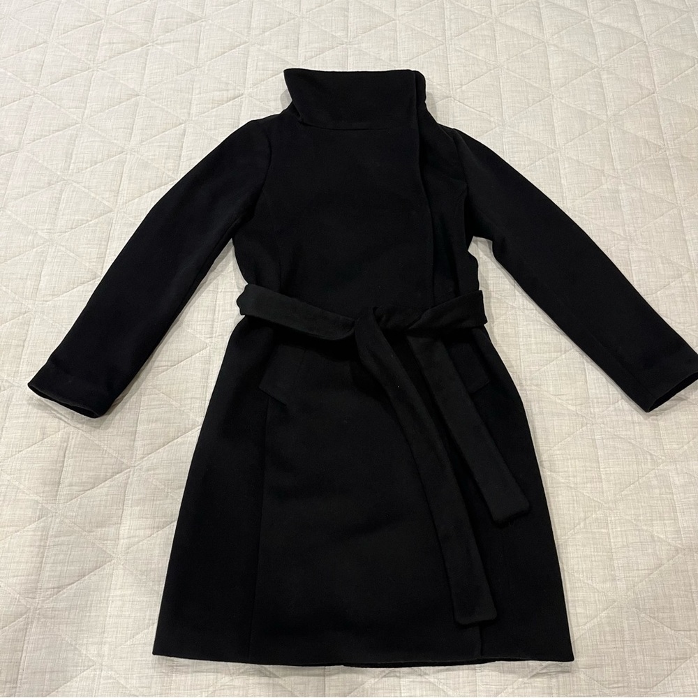 NWT Ann Taylor XXSP Black Petite Wool Blend Belted
Funnel Neck Coat - Picture 5 of 14